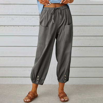 Women's Drawstring Tie Pants Cotton And Linen Trousers - Carvan Mart