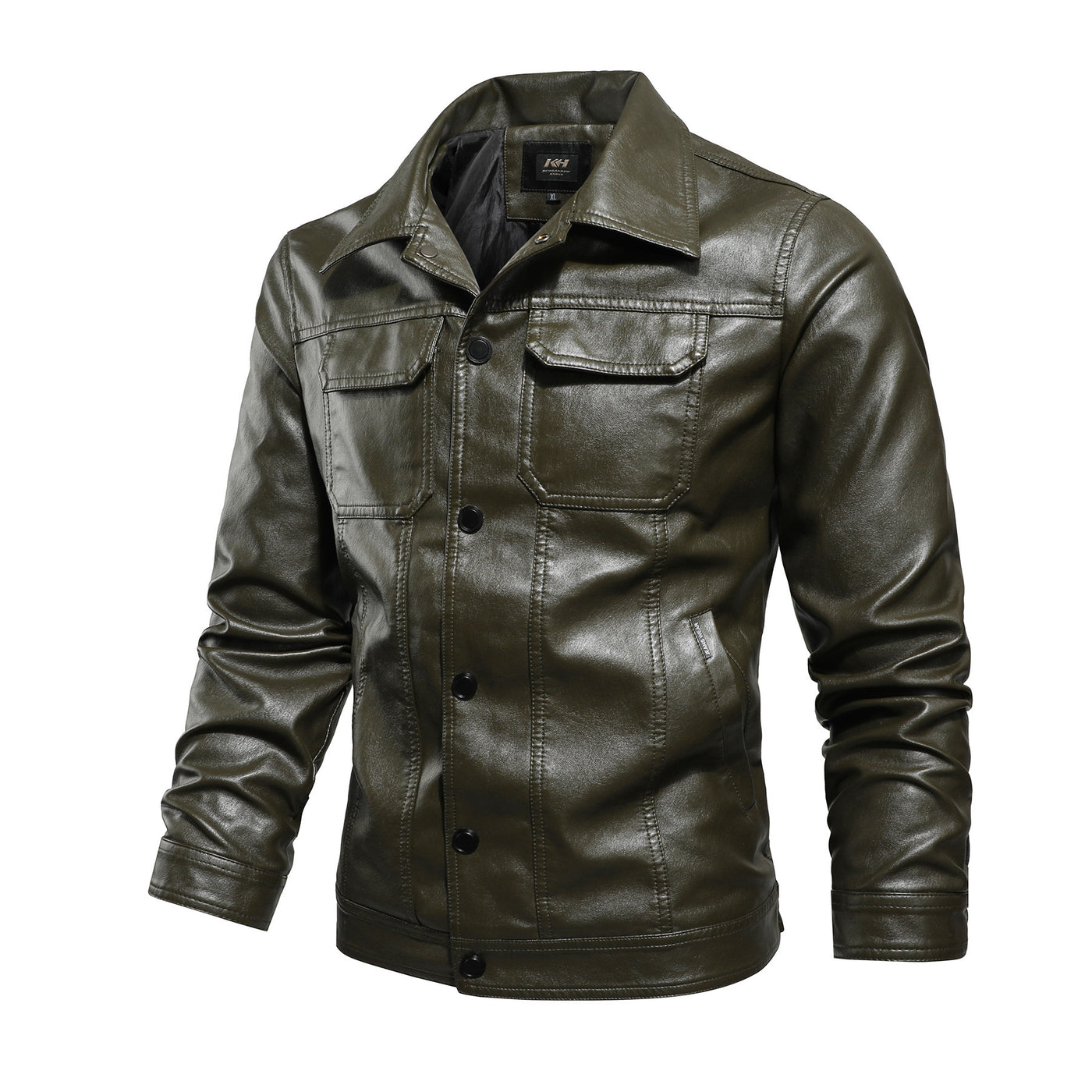 Men's Spring And Autumn Workwear Leather Jacket - Green - Genuine Leather - Carvan Mart