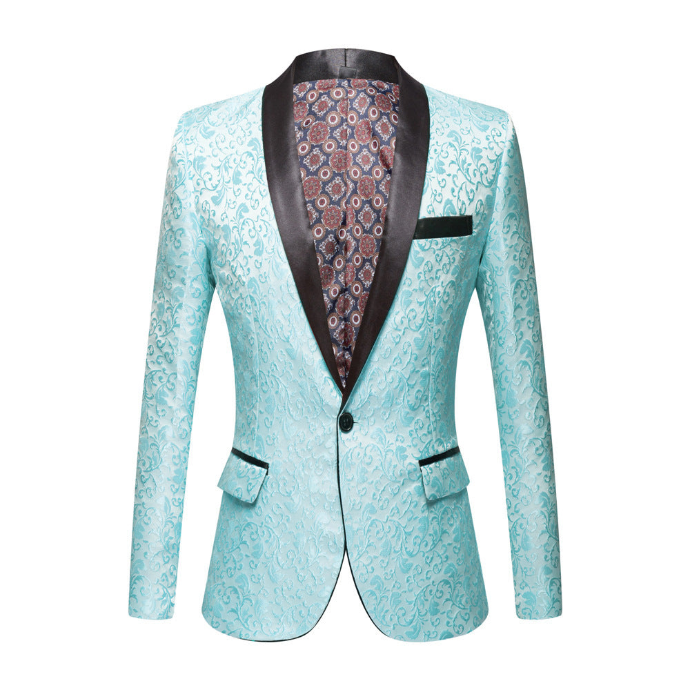 Men's Wedding Coat Jacquard Green Fruit Collar Top Coat - Light Green - Men's Jackets & Coats - Carvan Mart