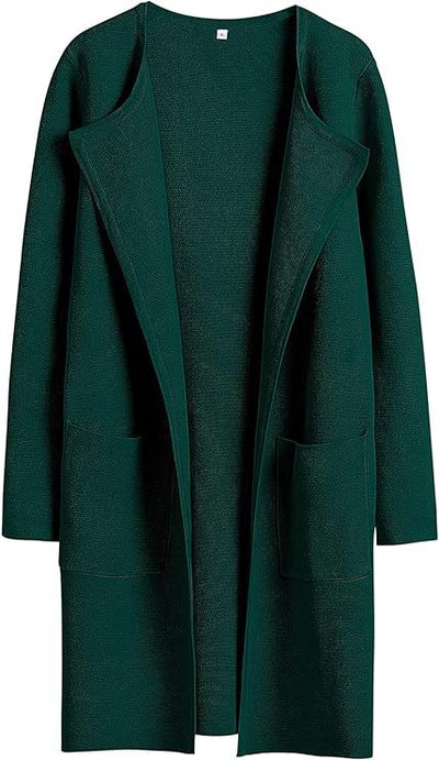 Women's Woolen Coat With Pockets Autumn And Winter Temperament Slim Fit Mid Length Jacket Comfortable Casual Lapel Coat - Green - Women's Coats & Jackets - Carvan Mart