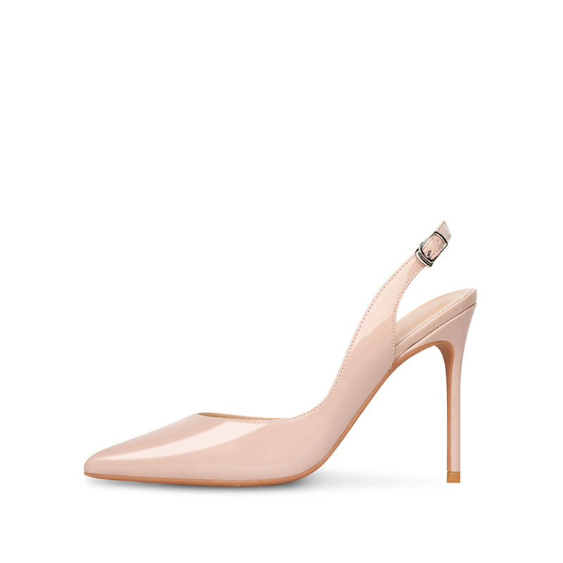 High Heel Sandals Women Leather Pointed Toe Stiletto Slingback - Nude - High Heels - Carvan Mart