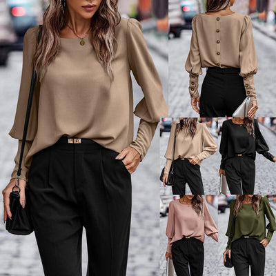 European And American Long Sleeve Button Solid Color Casual Shirt - - Tops & Tees - Carvan Mart