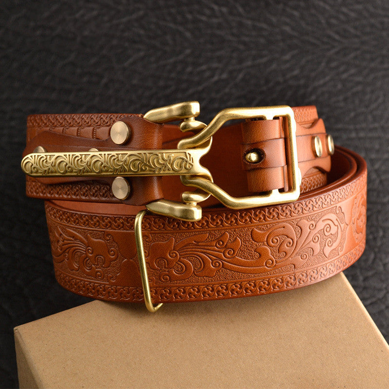 Men's Leisure Leather Belt With Woven Pattern - Carvan Mart