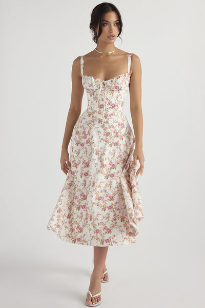 Women's Floral Milkmaid Midi Dress With Straps - Carvan Mart