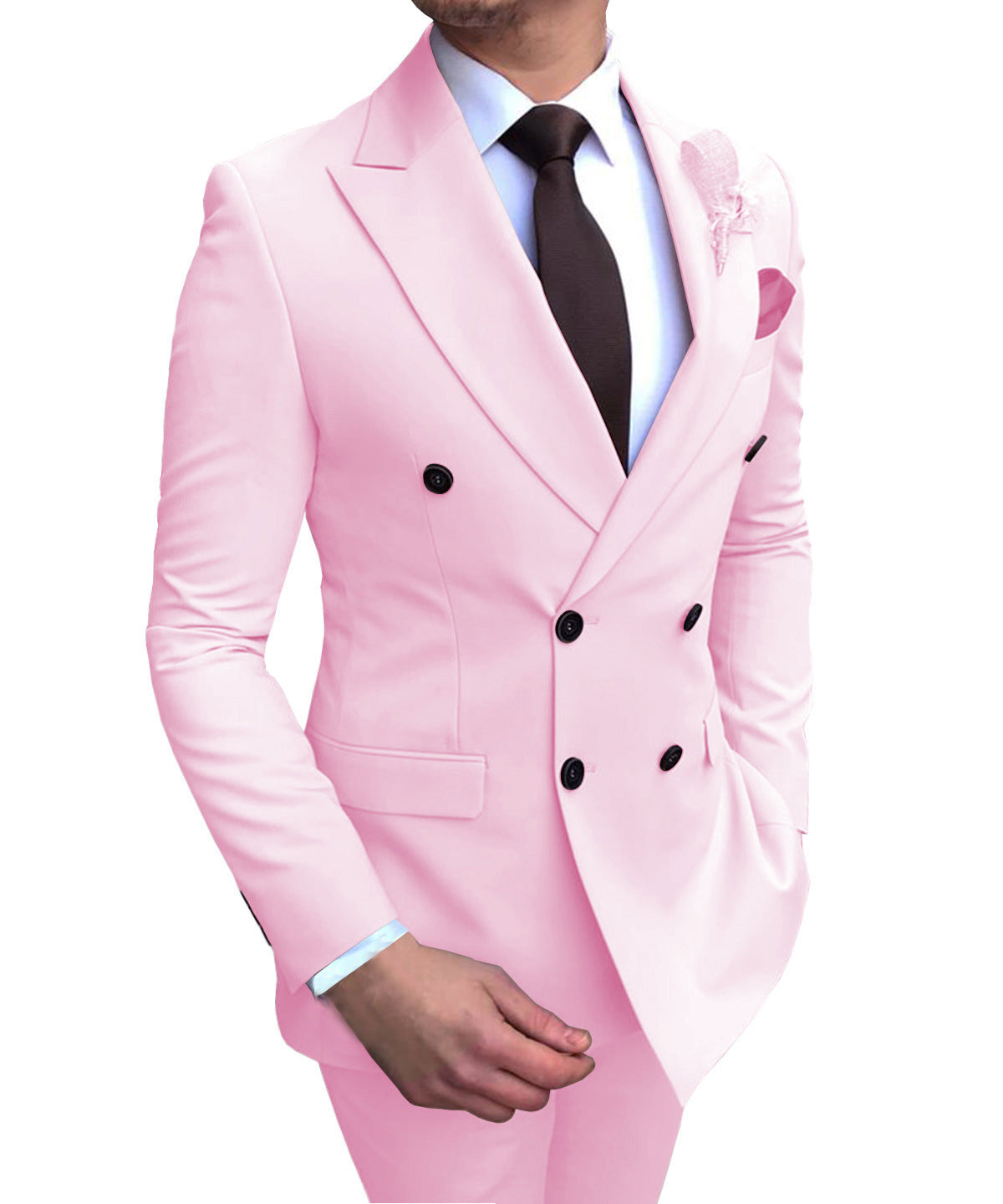 Men's Two-piece Groomsmen Costume Wedding Suit - Pink - Men Suits & Sets - Carvan Mart