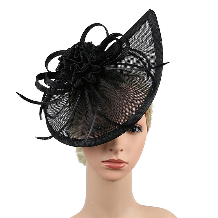 Fascinator Hat Linen Bridal Fashion Headdress Flower Socialite Billycock Hat - Black - Women's Hats & Caps - Carvan Mart