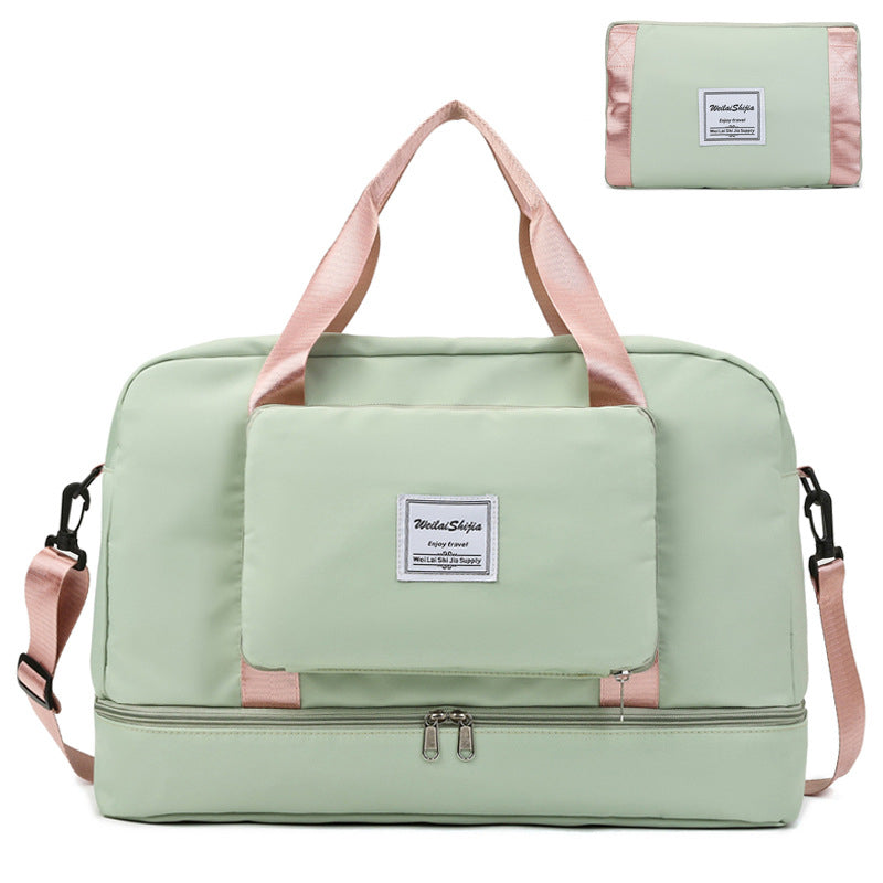 Foldable Travel Duffel Bag - Women's Waterproof Sports Gym Tote with Shoe Compartment - Light green - Shoulder Bags - Carvan Mart