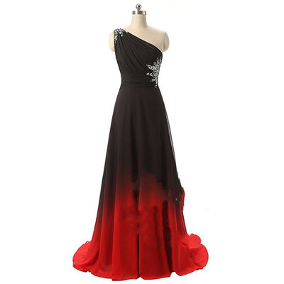 Women's Long Dress Color Gradient Cocktail Evening Prom Dress - Black and red - Cocktail Dresses - Carvan Mart