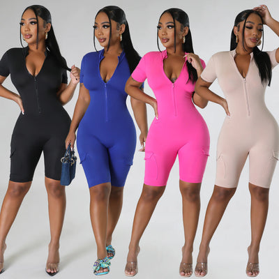 Women's Tight Short-sleeved Jumpsuit - Carvan Mart