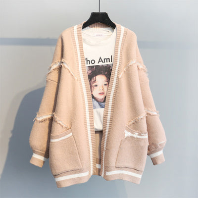 Women's Loose Letter Thick Knit Cardigan Sweater Coat - Carvan Mart