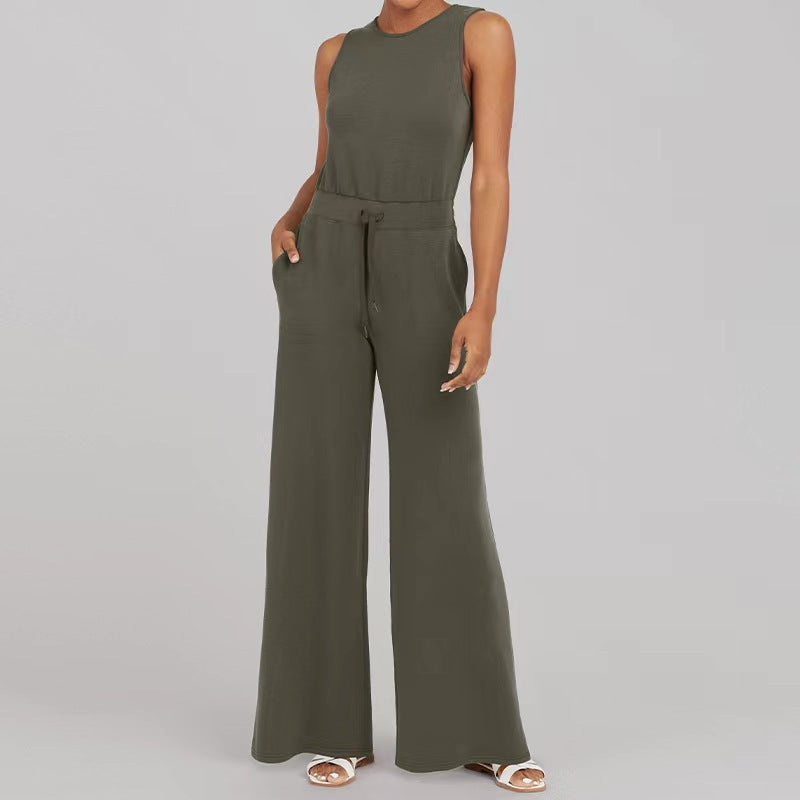 Palazzo Leg Elegant Jumpsuit Sleeveless Culotte Jumpsuit Tie Elastic Romper - Carvan Mart