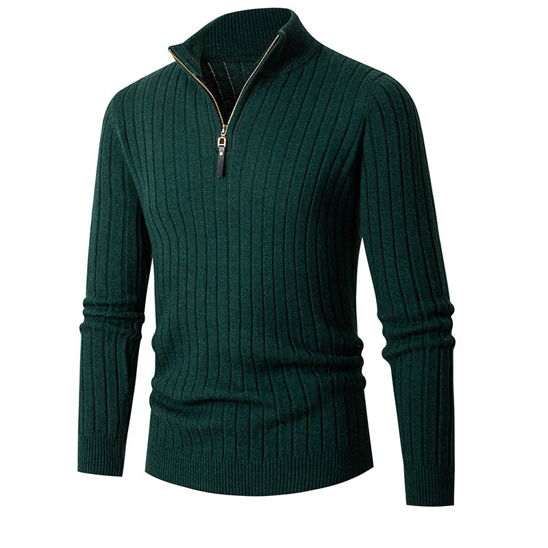 Men's Long-sleeved Half-turtleneck Zip-up Sweater - Dark green - Men's Sweaters - Carvan Mart