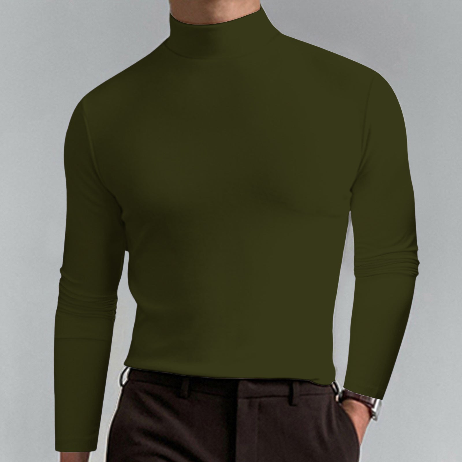 High Neck Long Sleeve Men's Solid Color Shirt - Carvan Mart Ltd