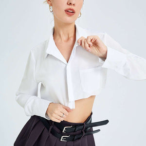 Autumn Short Long -sleeved Design Sense Black And White Shirt Women's Shirt - Carvan Mart