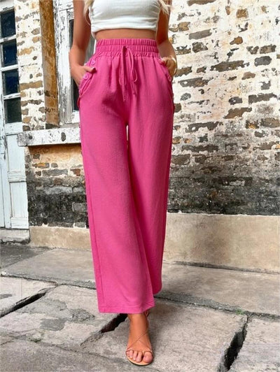 Women's High-Waisted Wide Leg Pants - Casual Loose Fit Drawstring Trousers - Carvan Mart