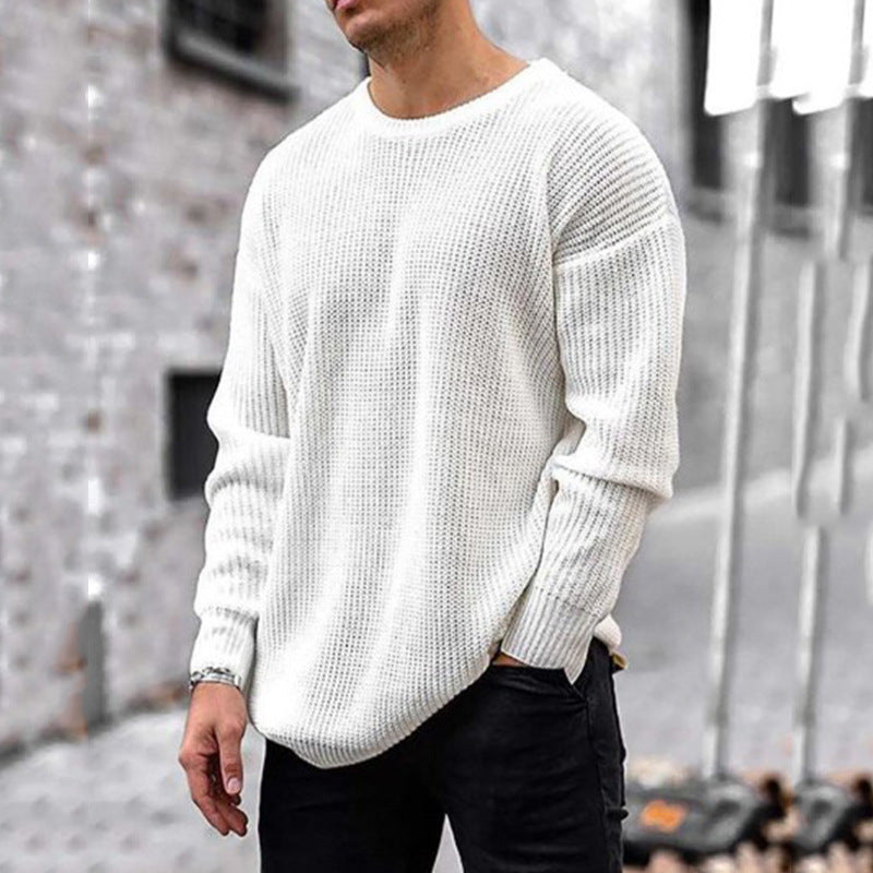 Fashion Sweater Men's Knit Top Solid Color Round Neck - Carvan Mart Ltd