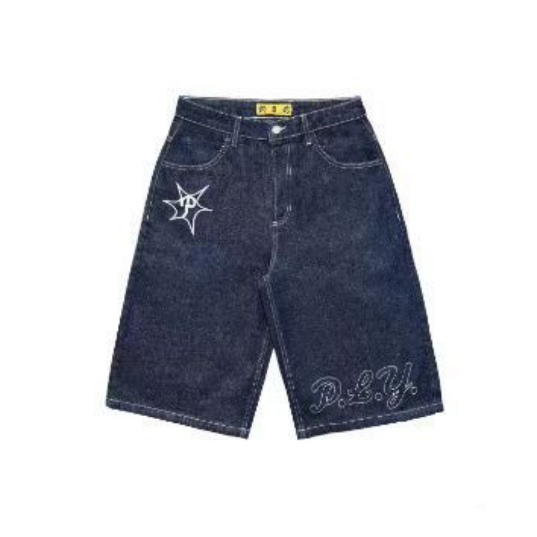 Full Embroidery Dark Blue Denim Shorts Men - Carvan Mart Ltd