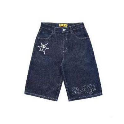 Men's Embroidery Dark Blue Denim Shorts - Carvan Mart