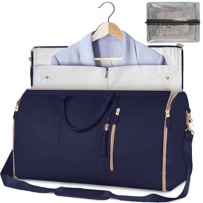 Easy Travel Duffle Bag - Women's Waterproof Folding Suit Handbag & Clothes Tote - Blue - Shoulder Bags - Carvan Mart