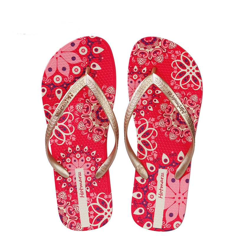 Flip-Flops Women's Flat Heel Non-slip Out Flip-flops Personality Women's Sandals Seaside Beach Shoes - Carvan Mart