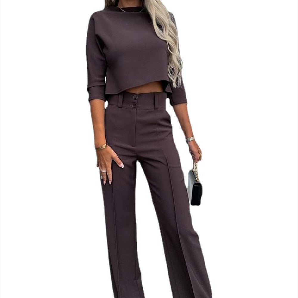 Women's 2pcs Suit Top High Waist Wide Leg Suit - Carvan Mart
