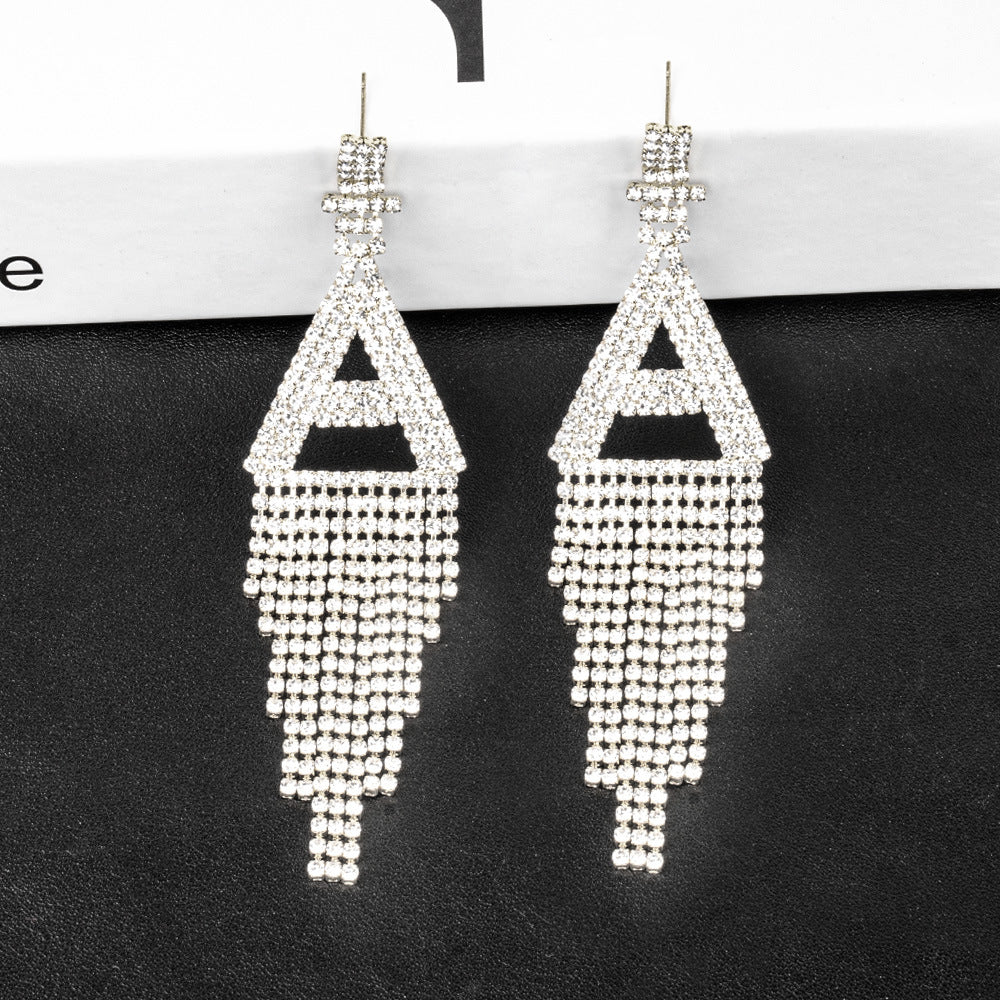 Fashion Jewelry 925 Silver Needle Ornaments Rhinestone Letter B Earrings Banquet Tassel Ear Ornaments Earrings - Carvan Mart