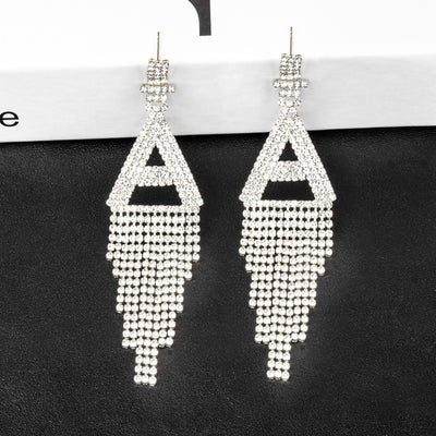 Fashion Jewelry 925 Silver Needle Ornaments Rhinestone Letter B Earrings Banquet Tassel Ear Ornaments Earrings - Silver A - Earrings - Carvan Mart
