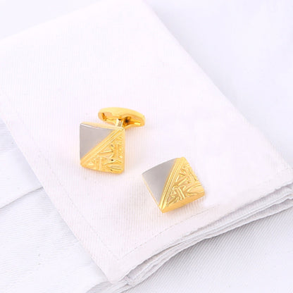 Square Pattern Gold And Silver Two-tone High Quality French Cufflink Pure Copper Metal Buttons - Carvan Mart Ltd
