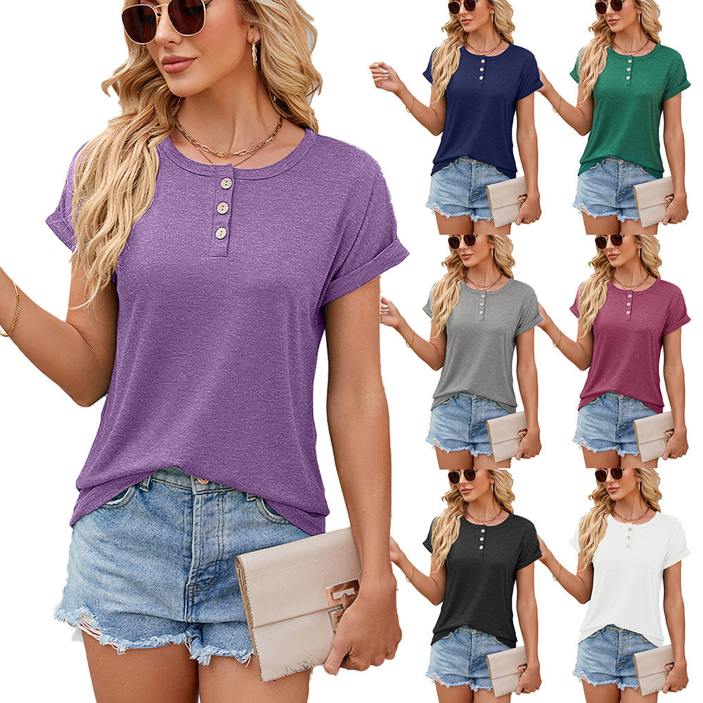 Round Neck Short Sleeve T-Shirt Women's Summer Loose Shirt - Carvan Mart