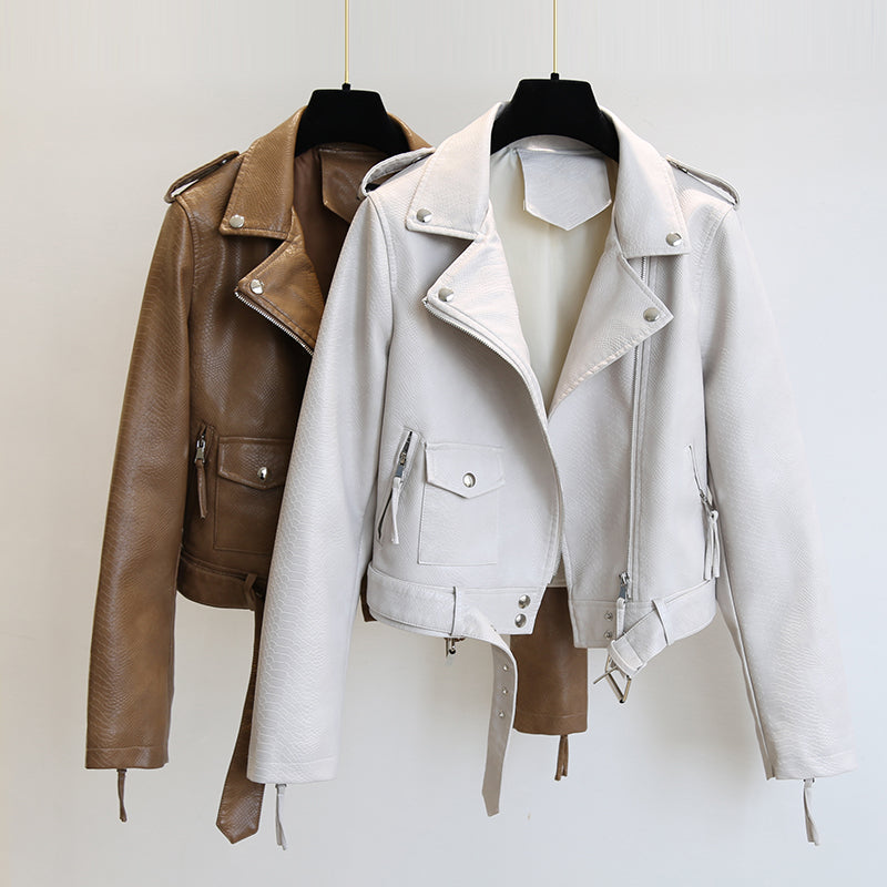 Women's Short Leather Jacket - - Leather & Suede - Carvan Mart