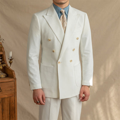 Breathable Seersucker Half-lined Non-iron Double-breasted Jacket - Carvan Mart