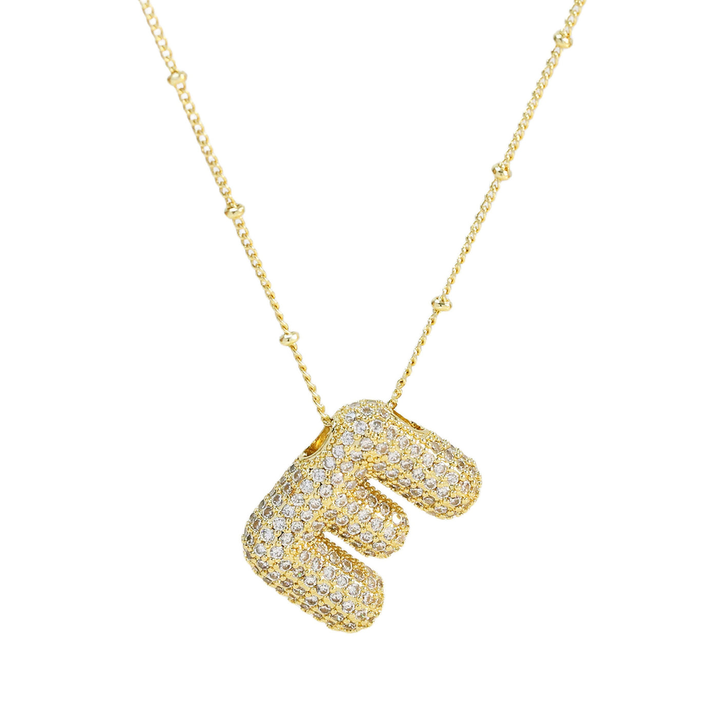 Brass Zircon Bubble Balloon Letter Pendant Necklace For Women - Carvan Mart