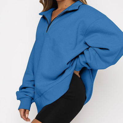 Women Sweatshirts Zip Turndown Collar Loose Casual Tops Clothes - Carvan Mart