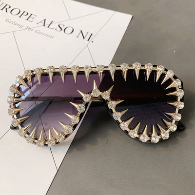 Steam Punk Diamond Oversized Sunglasses For Women Luxury - Carvan Mart