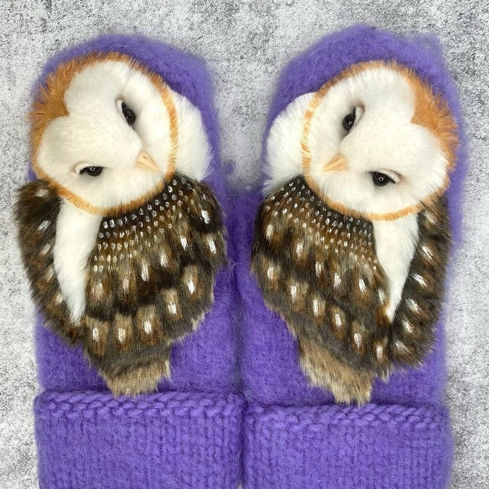 Knitted Wool Gloves Winter Warm Owls Cartoon Christmas Gift Gloves - Purple One Size - Women Gloves & Mittens - Carvan Mart