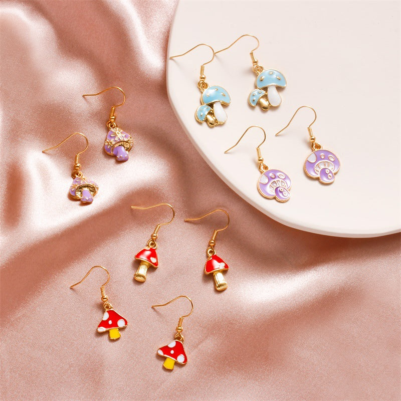 Color Drop Oil Small Mushroom Alloy Earrings - - Earrings - Carvan Mart