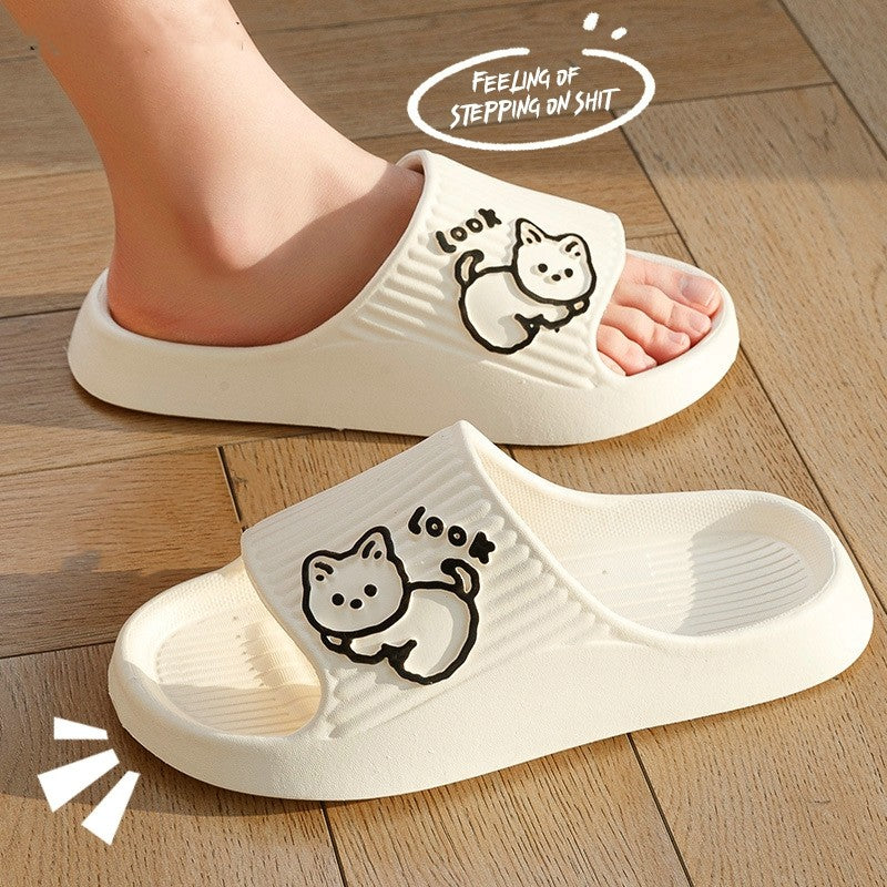 Cute Cat Slippers Summer Women Home Shoes Bath Thick Platform Non-Slip Slides Indoor Outdoor - Carvan Mart