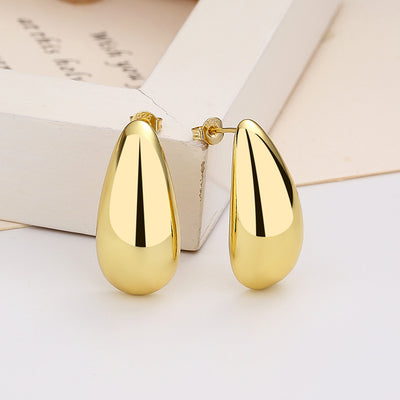 Fashion Jewelry Water Drop Glossy 16k Real Gold Plating Simple And Elegant Earrings - - Earrings - Carvan Mart