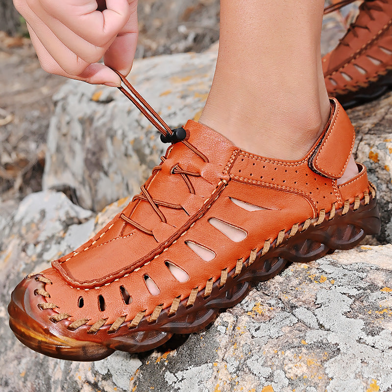Outdoor Casual Hollow Beach Shoes Fashion Trendy Sandals - Brown - Men's Sandals - Carvan Mart