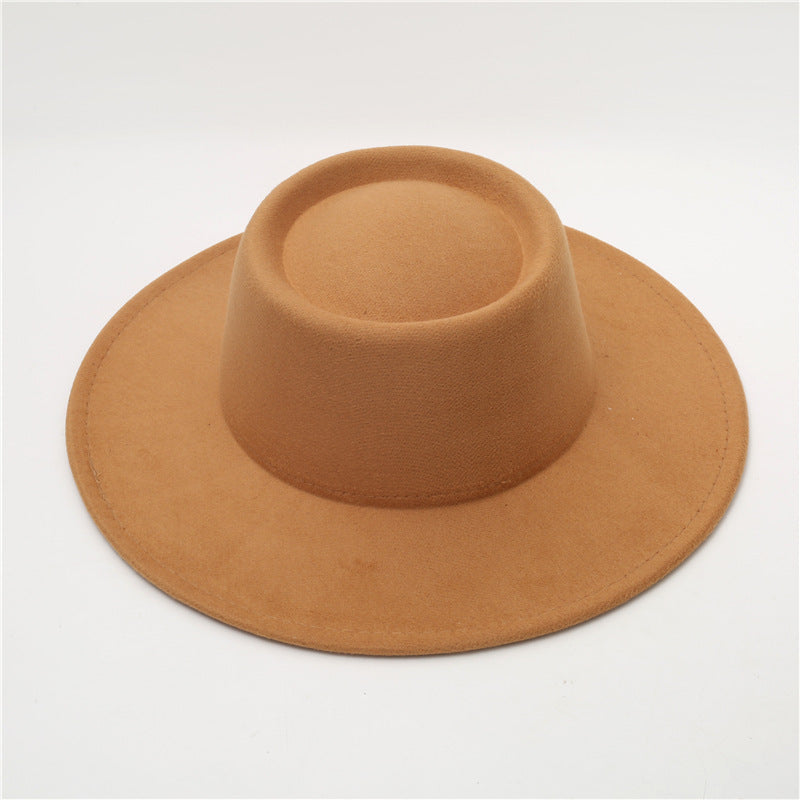 Retro Fedora 8cm Wide Brim Solid Color Concave-convex Dome Woolen Hat - Carvan Mart