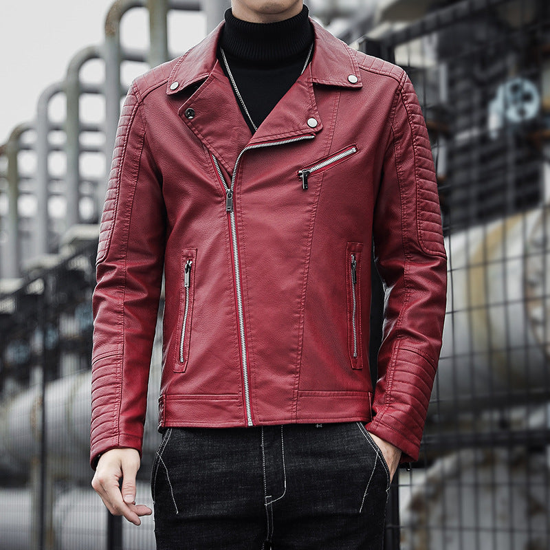 Spring And Autumn Leather Clothes Men's Motorcycle Jacket - Red - Genuine Leather - Carvan Mart