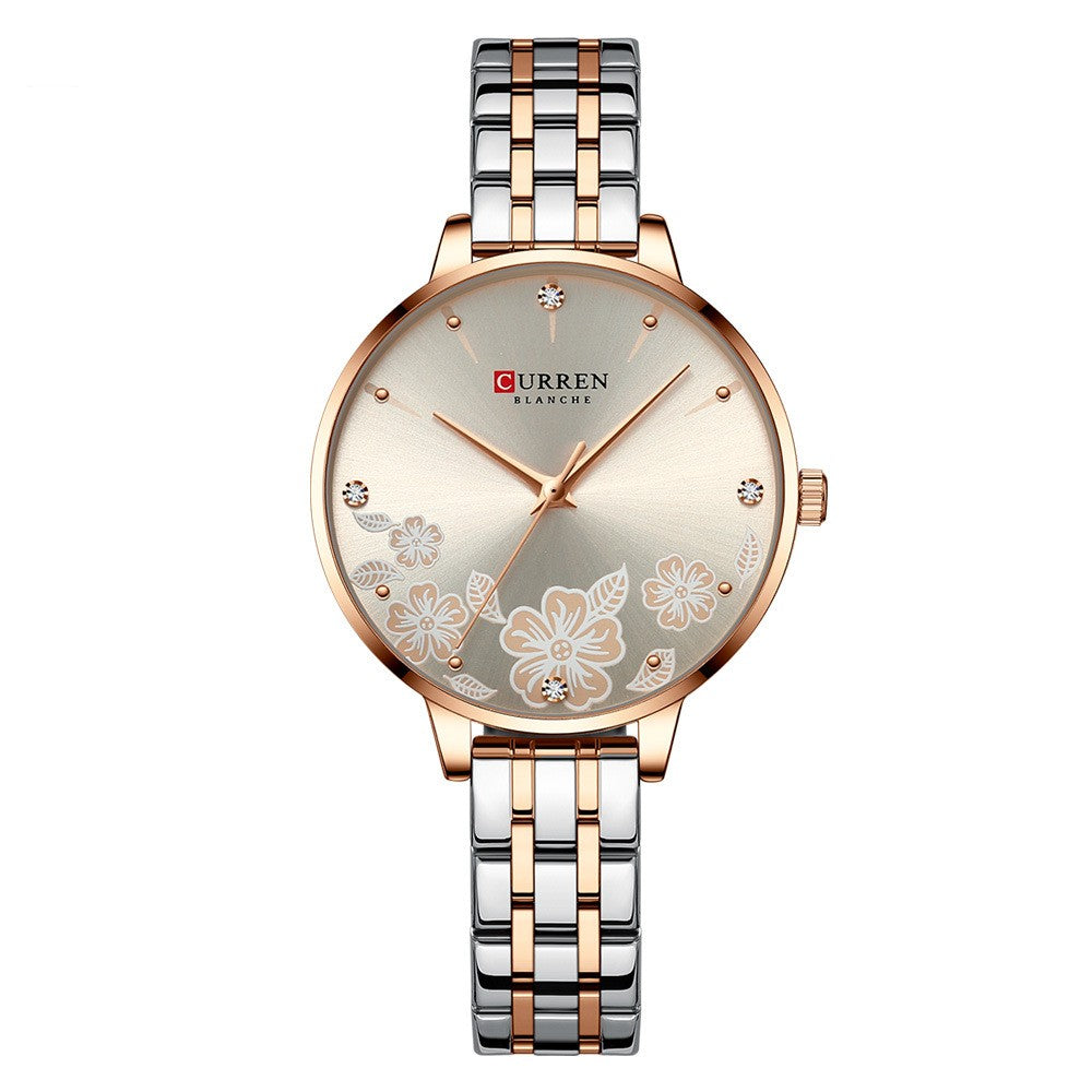 Women's Steel Belt Fashion Flower Casual Quartz Watch - Room Rose Rose Noodles - Women's Watches - Carvan Mart