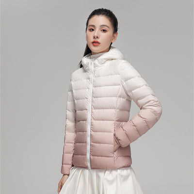 Lightweight Down Jacket Hooded Gradient Color - Gradient Pink - Women's Coats & Jackets - Carvan Mart