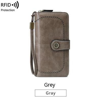 RFID Anti-magnetic Wallet Long Zipper Women's Large-capacity Handbag - Gray - Women's Wallet - Carvan Mart