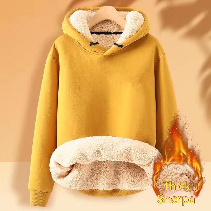 Men's Fleece Hoodie Winter Lined Padded Warm Keeping Loose Hooded Sweater - Yellow - Men's Sweaters - Carvan Mart