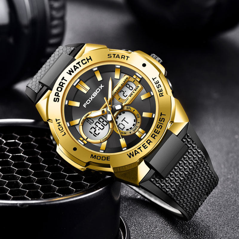 Double Display Multi-function Sports Men's Waterproof Luminous Quartz Watch - Carvan Mart