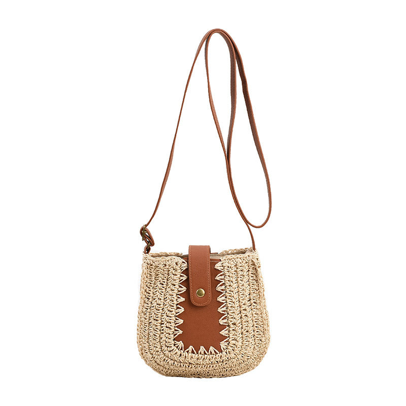 Bohemian Crossbody Purse Large Capacity French Shoulder Straw Bag Posture Stitching Handbag - Beige - Shoulder Bags - Carvan Mart