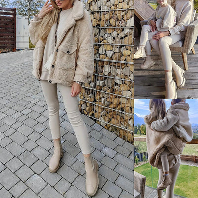 Women's Fashionable Warm Lapel Long Sleeve Coat - Carvan Mart