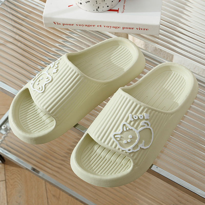 Cute Cat Slippers Summer Women Home Shoes Bath Thick Platform Non-Slip Slides Indoor Outdoor - Green - Women's Slippers - Carvan Mart