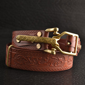 Men's Leisure Leather Belt With Woven Pattern - Redbrown - Men's Belts - Carvan Mart